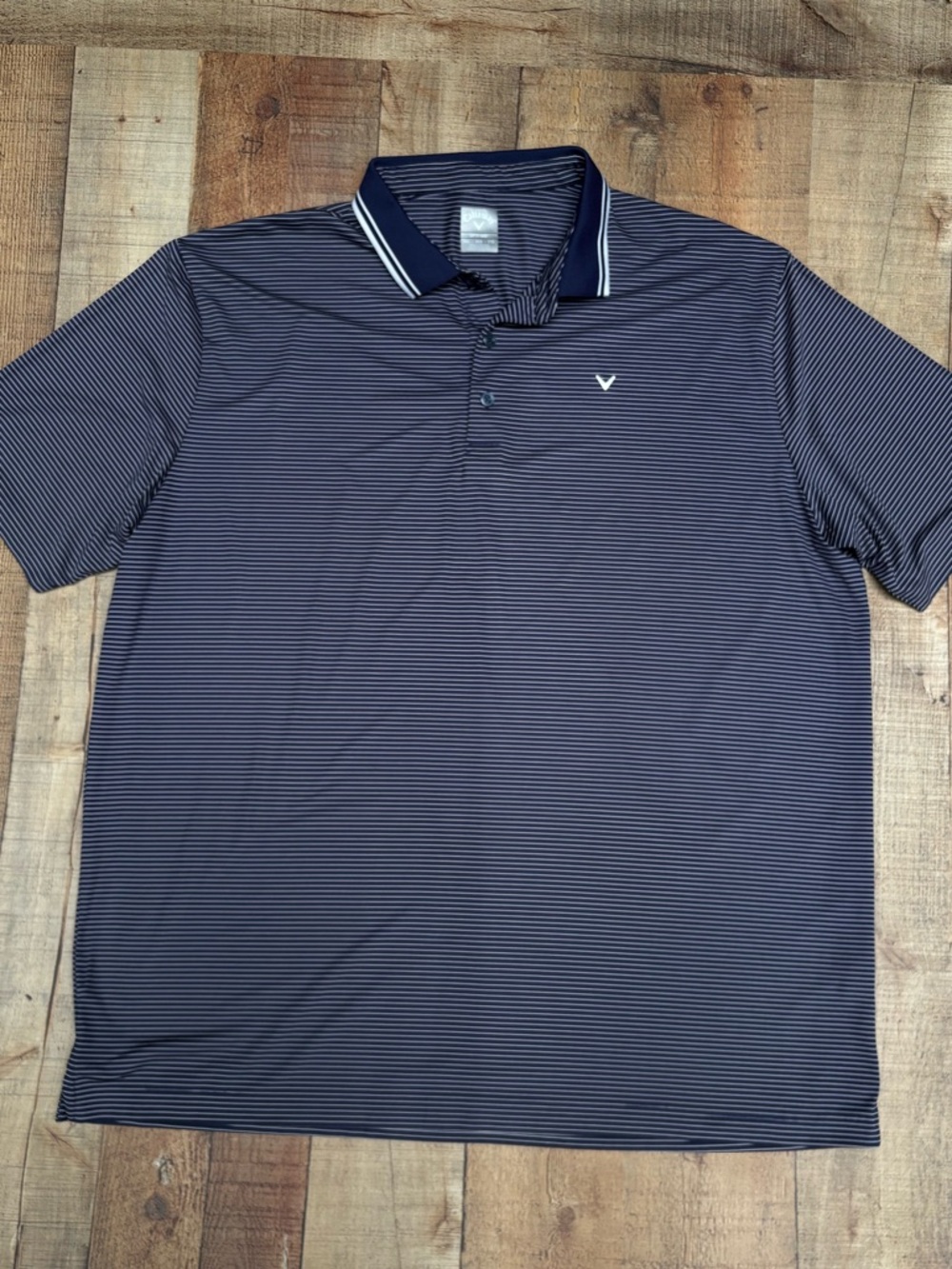 Callaway Men’s Navy and White Striped Golf Polo